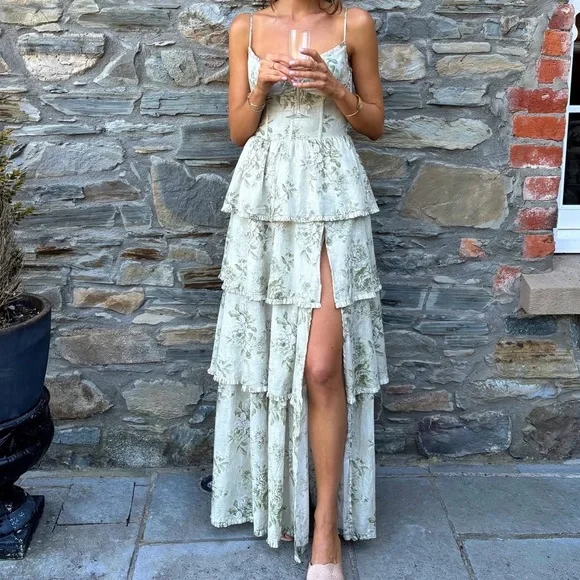 V. Chapman Caterina Sage Floral Tiered Dress - Picture 4 of 8